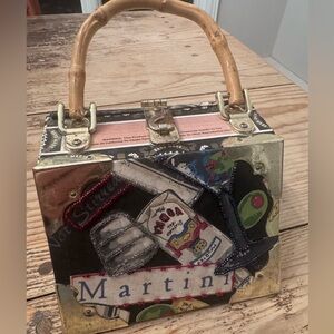 Martini Themed beaded Cigar box Handbag with Bamboo Handle and brass lock